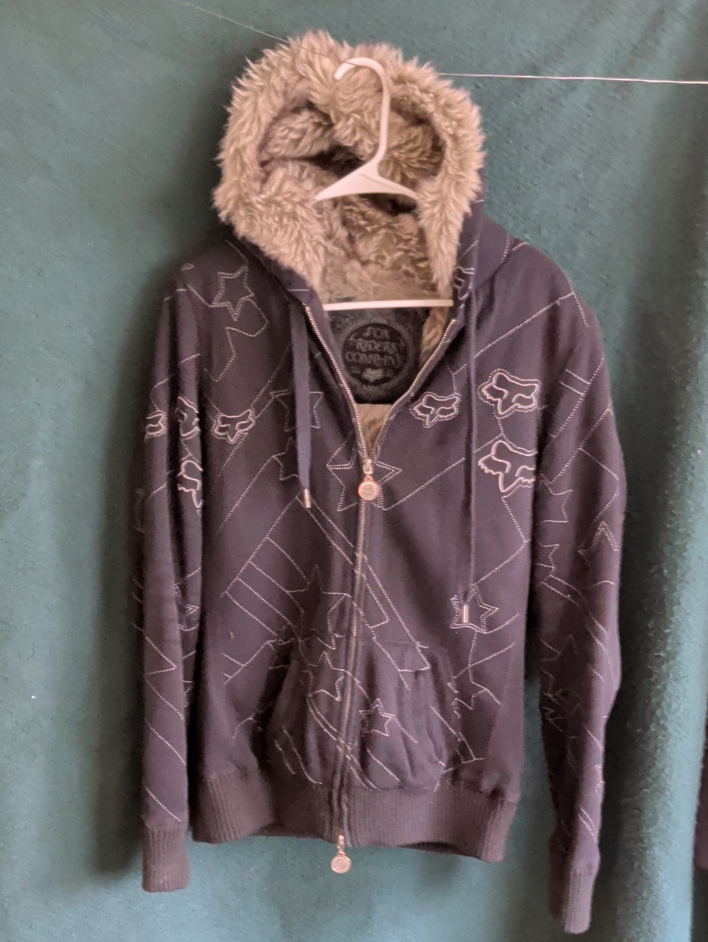 Fox Women's Black Quilted Bomber Hoodie with Sherpa Lining